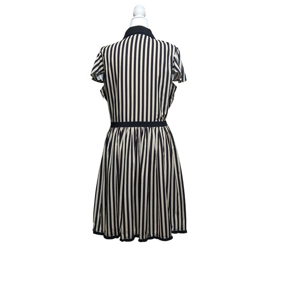 Sourpuss Striped Spiderweb Collar Dress Black Cream Rockabilly Goth Large - Picture 5 of 12